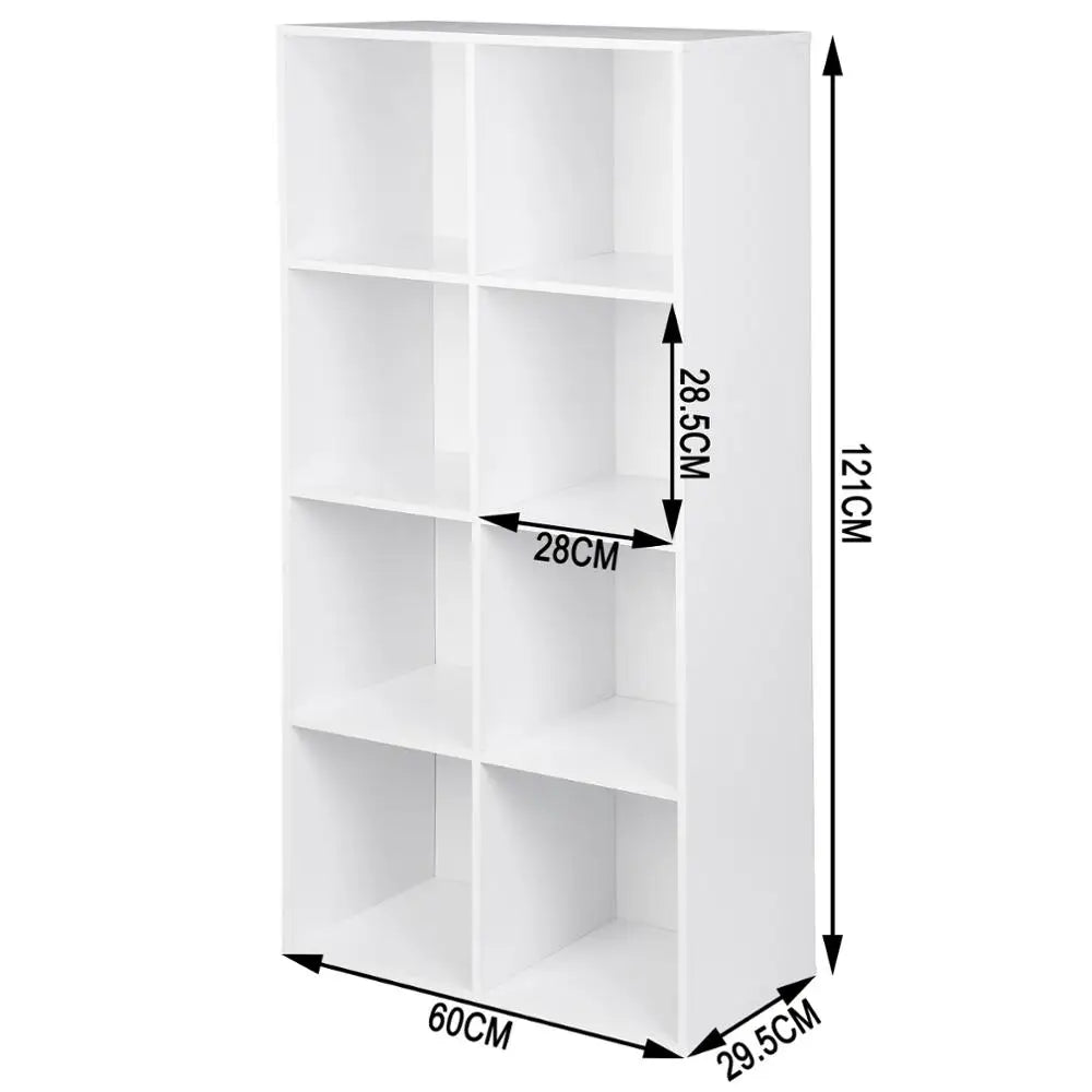 Bücherregal mit 8 Aufbewahrungswürfeln – Freistehend – Weiß – 60 x 29,5 x 121 cm – Holzoptik