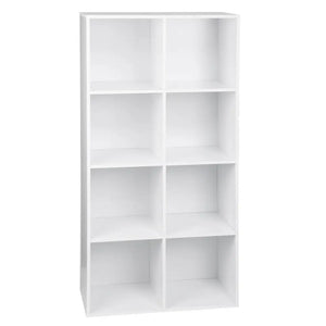 Bücherregal mit 8 Aufbewahrungswürfeln – Freistehend – Weiß – 60 x 29,5 x 121 cm – Holzoptik
