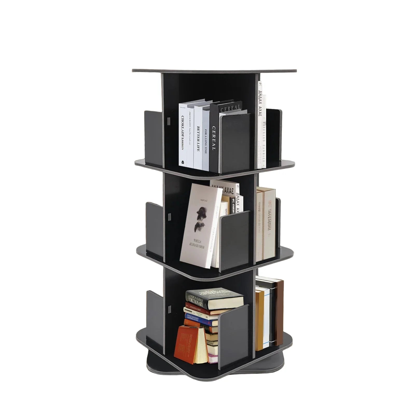 Drehbares Bücherregal mit 3 Etagen – 360° drehbar – PVC-Holzplatte – Schwarz – 39 x 39 x 97 cm
