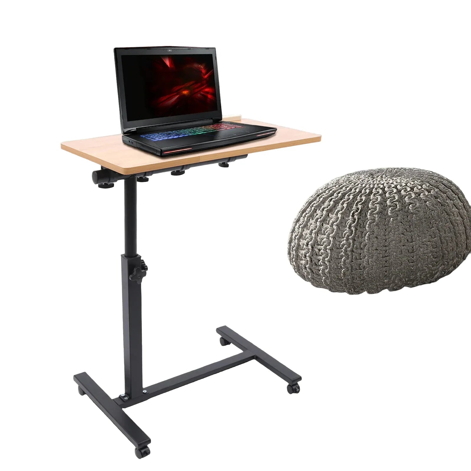 Höhenverstellbarer Laptop- und Computertisch mit Rollen – MDF & Stahl – 60 x 34,5 cm – Neigbar und mobil
